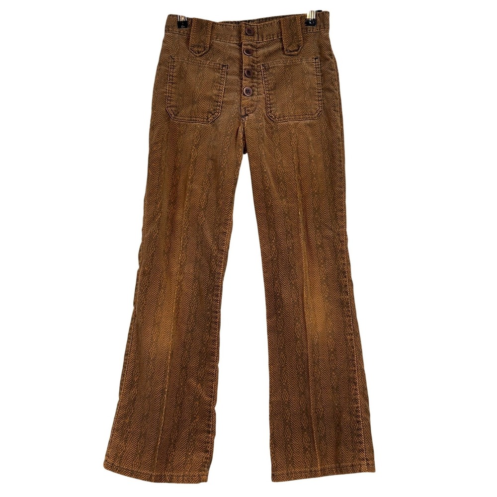 Vintage Billy the Kid Brown Chevron Diamond Corduroy Flare‎ Pants 25 Waist